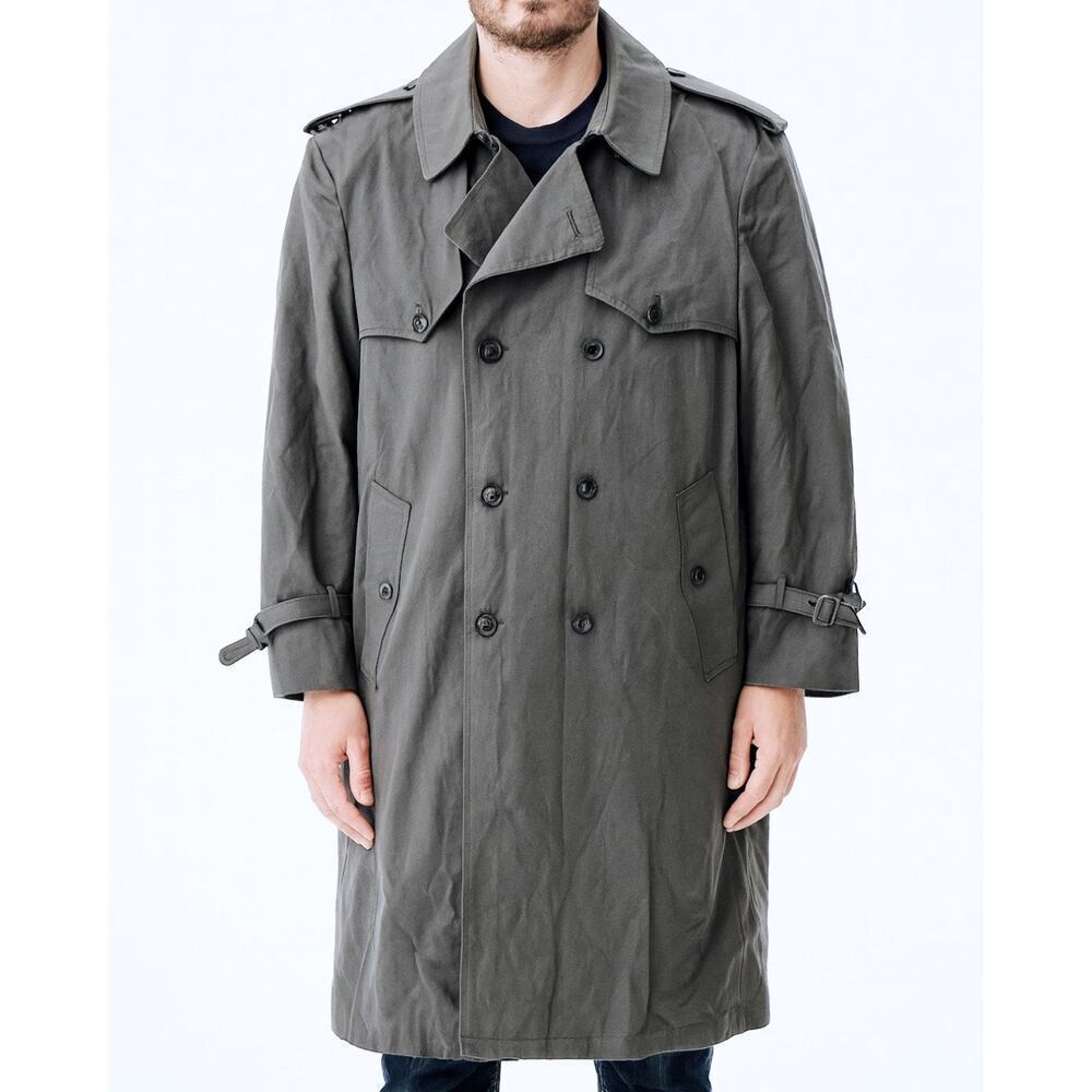 Vintage London Fog Trench Double Breasted Men's Gray Coat Size 44R